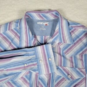 Wrangler 20X Western Shirt Mens XXL Purple Blue Striped Pearl Snap Long‎ Sleeve